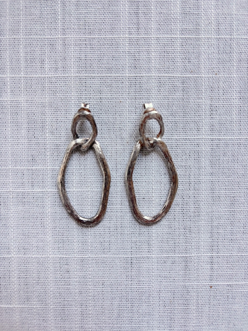 COS Silver Textured Linked Oval Drop Earrings